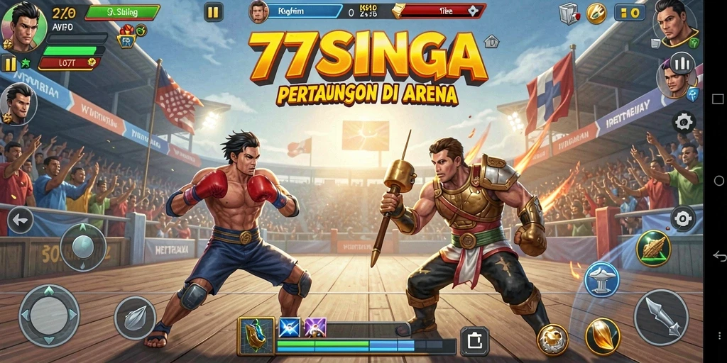 Tangkapan layar dari gameplay seru 77SINGA yang menampilkan aksi pertarungan intens.