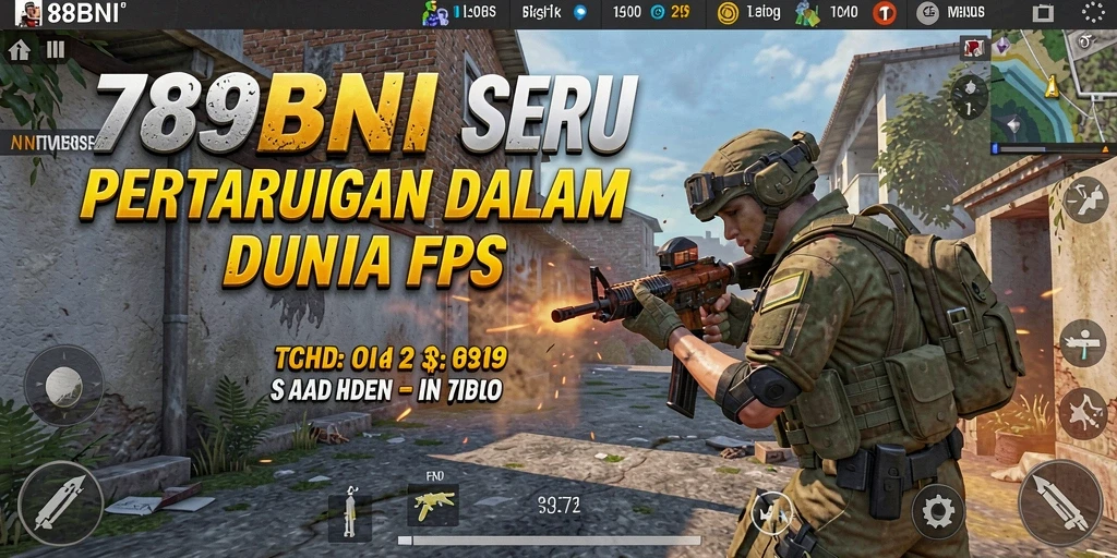 Screenshot utama 789BNI menampilkan karakter dalam aksi menembak di medan perang.