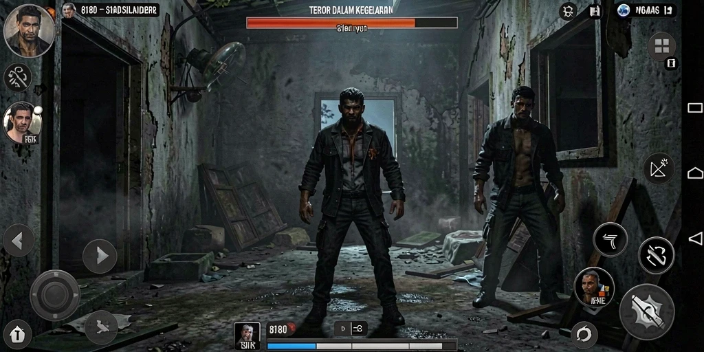 Screen capture gameplay menampilkan suasana menyeramkan di dalam game Horror.