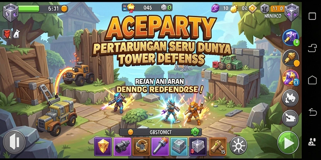 Tampilan gameplay seru ACEPARTY dalam Tower Defense yang menantang.