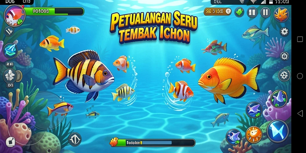 Menampilkan gameplay seru dalam D06 saat menembak ikan di dunia bawah laut.