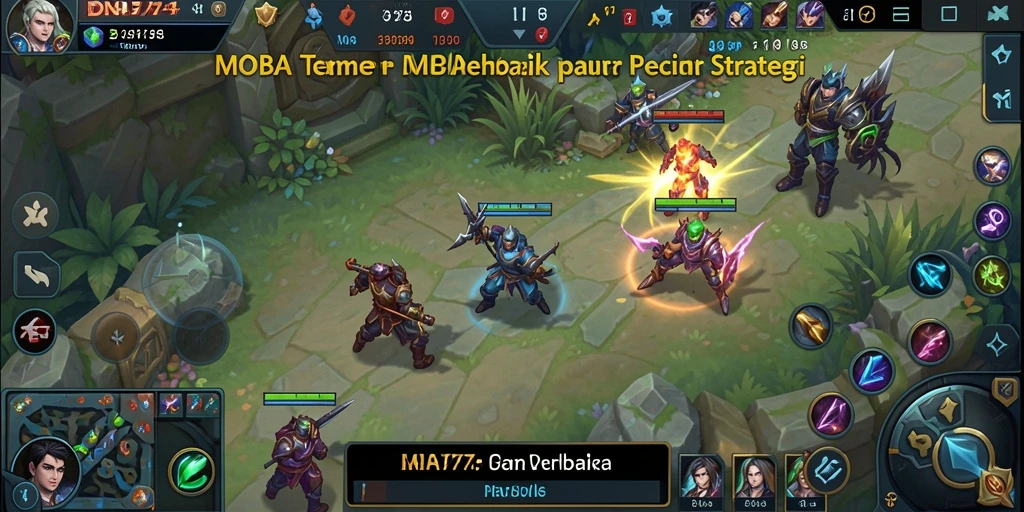 Tangkapan layar gameplay intens dari DNA777 yang menampilkan aksi MOBA.