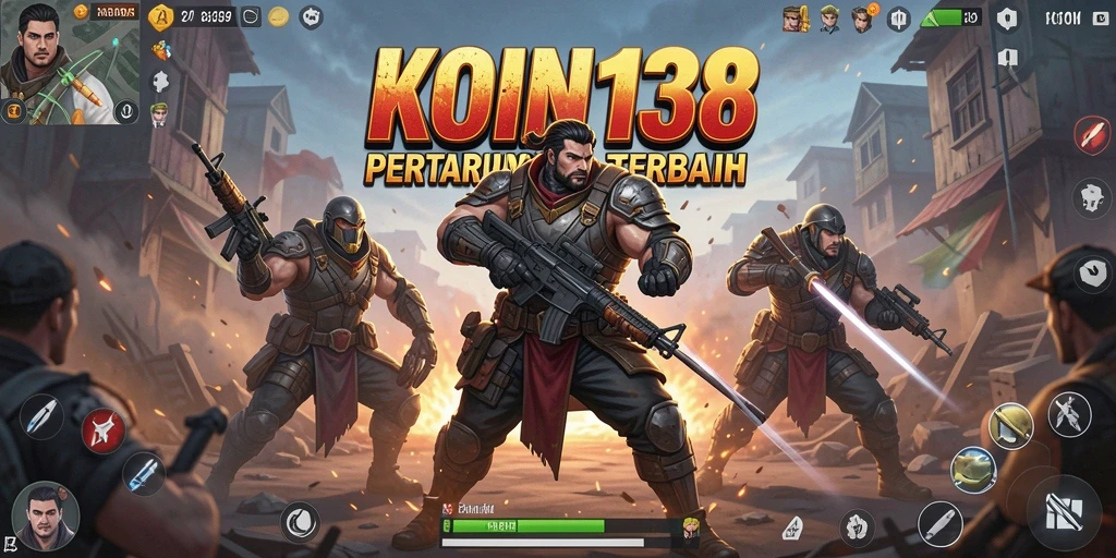 Tangkapan layar utama KOIN138 menampilkan aksi seru battle royale.