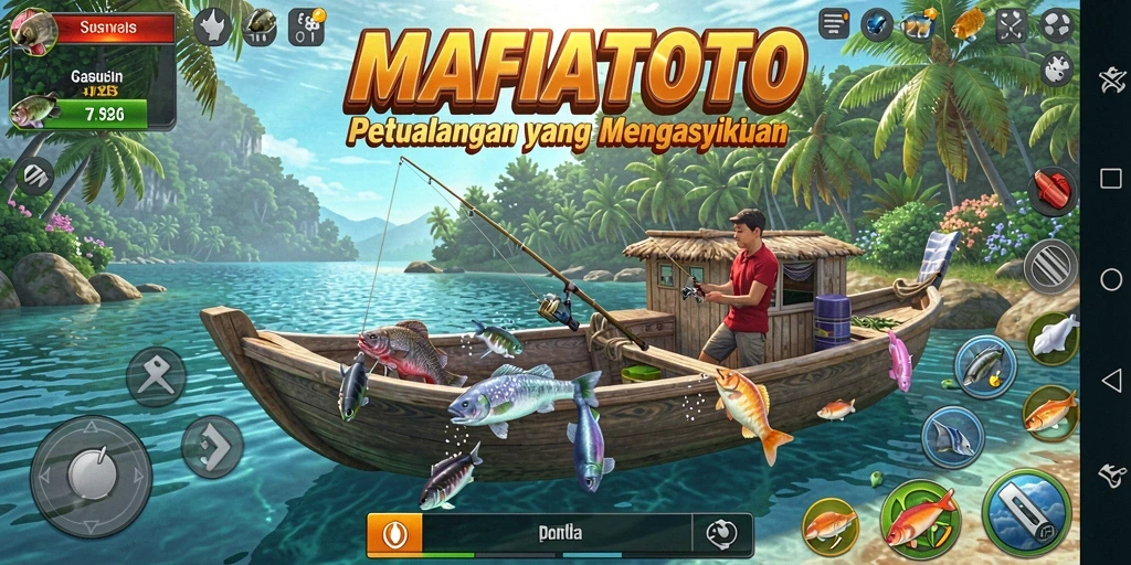 Screenshot gameplay MAFIATOTO dengan ikan besar yang ditangkap.