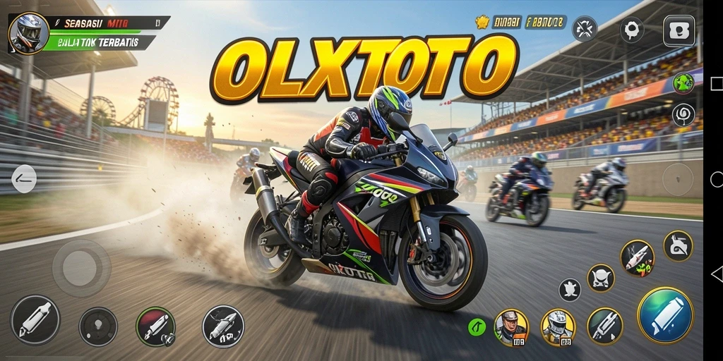 Tampilan gameplay OLXTOTO dengan balapan motor yang intens dan seru.