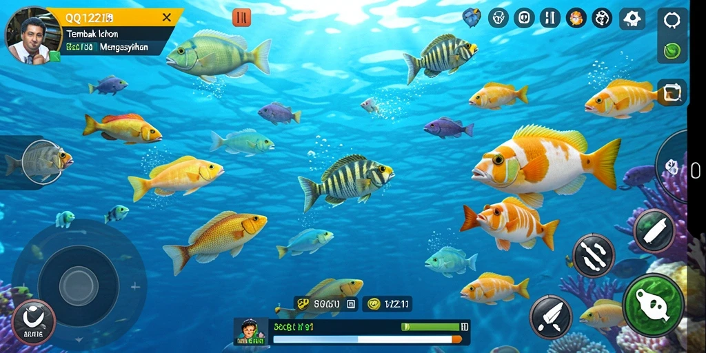 Tampilkan gameplay seru dari QQ1221 dengan aksi menangkap ikan.
