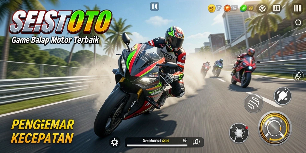 Gameplay memukau dalam SESETOTO yang menggambarkan balapan motor.
