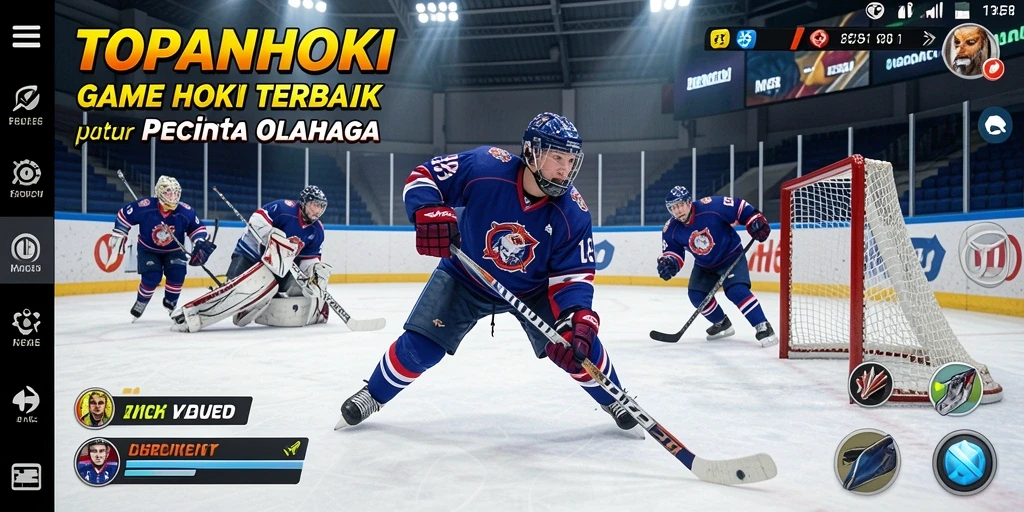 Screenshot gameplay utama TOPANHOKI yang menunjukkan aksi hoki seru.