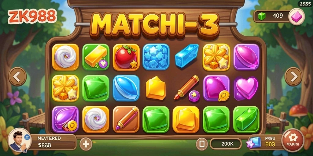 Tangkapan layar gameplay <strong>ZK988</strong> dengan aksi Match-3 yang seru.