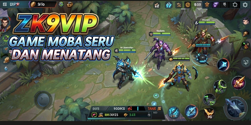 Tampilan gameplay seru dalam ZK9VIP dengan aksi MOBA yang mendebarkan.